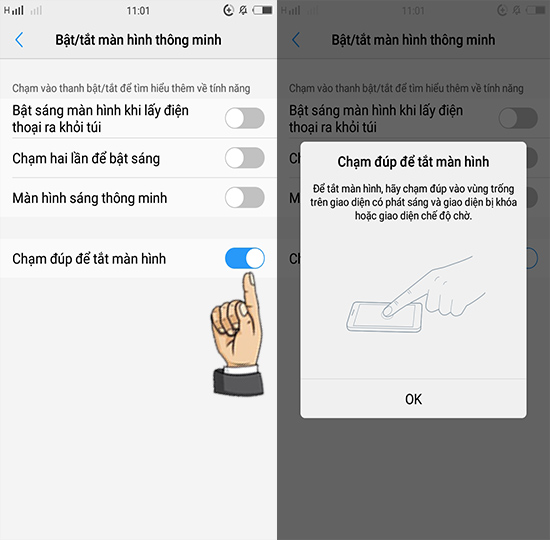 Bước 3: Bật tính năng chạm đúp tắt màn hình.