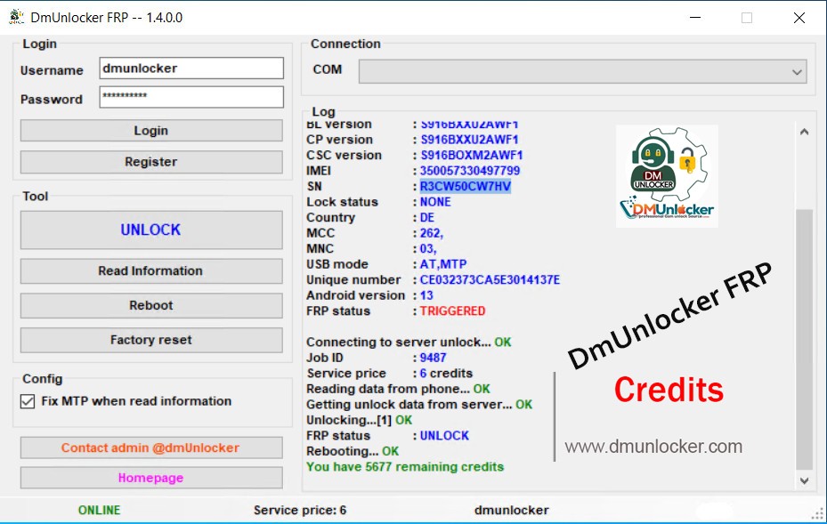 DmUnlocker FRP Tool v1.4 Credit