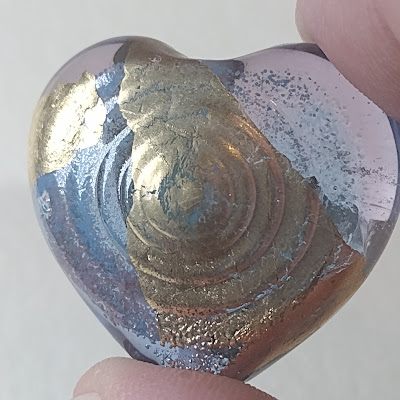 lampwork heart bead with enamel and gold leaf