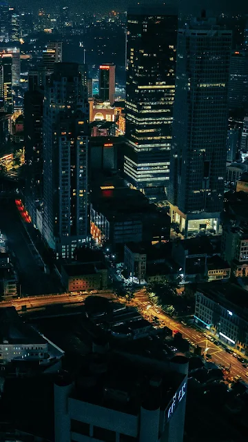 City, Metropolis, Night, Aerial View, Buildings