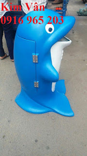 Bán thùng rác cá heo xanh nhựa composite