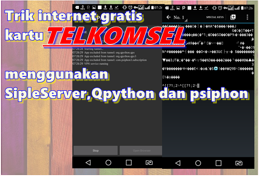 Internet gratis telkomsel opok SimpleServer, Qpython. psiphon