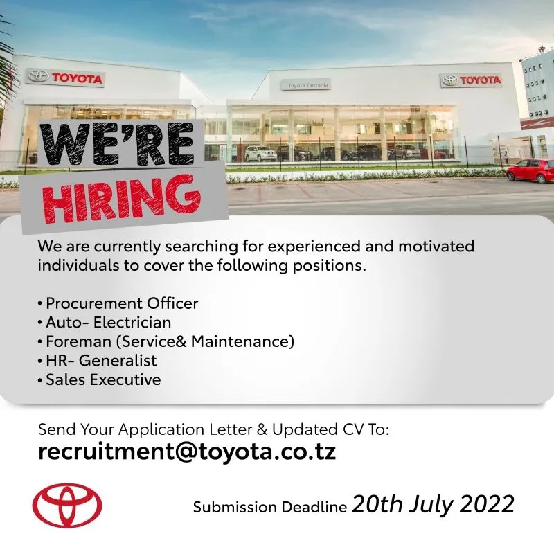 Jobs Opportunities at Toyota Tanzania Ltd 2022