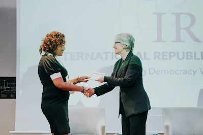" Sharona Lieuw On receiving her Public Policy certificate from IRI board member Tami Longaberger"