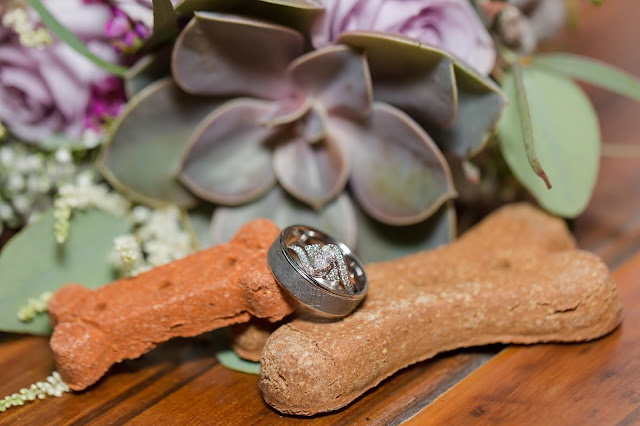 Shenandoah Mill Wedding Rings with dog treats by Micah Carling Photography