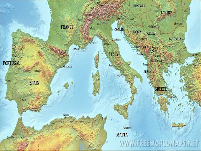 Physical Map Of Southern Europe 