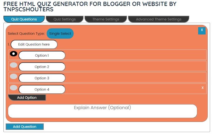 FREE HTML QUIZ GENERATOR FOR BLOGGER OR WEBSITE / பிளாகர் அல்லது இணையதளத்திற்கான இலவச HTML வினாடி வினா ஜெனரேட்டர்