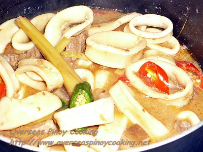 Guinataang Pusit at Baboy - Cooking Procedure