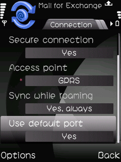 mail for exchange - edit profile - connection2