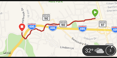 map showing my route from Forest Glen to my neighborhood