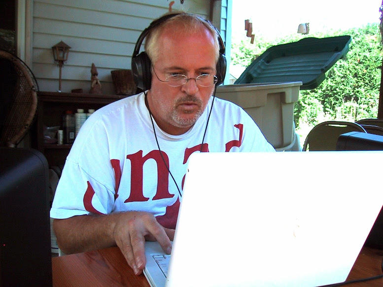 Pete composes in our back sunroom