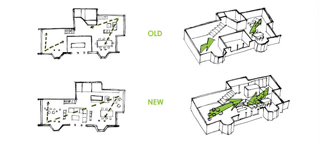 Floor plans showing difference between old and new design