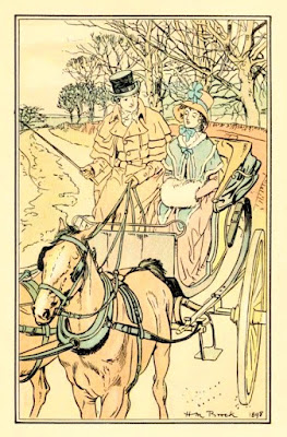 Catherine rides in Mr Tilney's curricle  from Northanger Abbey by Jane Austen  in The novels and letters of Jane Austen  ed RB Johnson (1906)