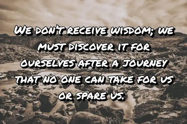 We don’t receive wisdom; we must discover it for ourselves after a journey that no one can take for us or spare us. Marcel Proust