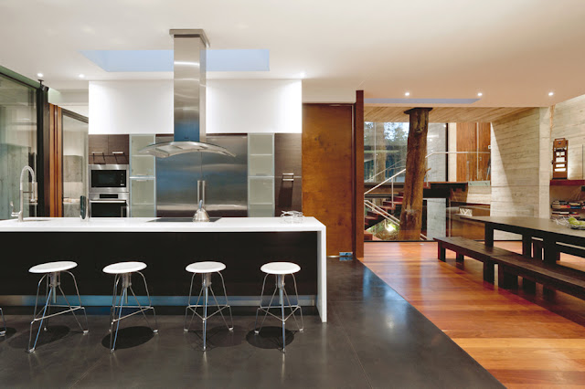 Picture of modern kitchen with black and white furniture