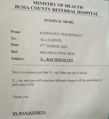 BUSIA COUNTY X-RAY MACHINE BRAKES DOWN AS PRIVATE PROVIDERS BENEFIT