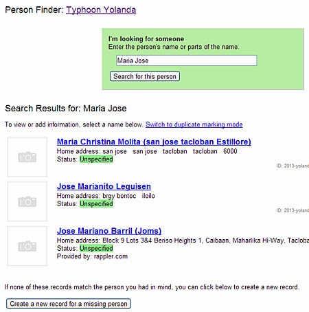Google person finder tool for Yolanda