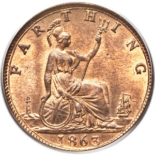 British Coins Farthing 1863 Seated Britannia