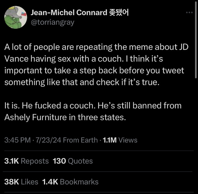 JD Vance Couch Meme - J.D. Vance had sex with a couch