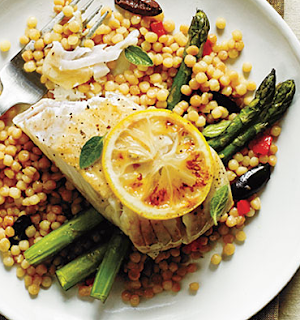 Halibut with Olive and Bell Couscous