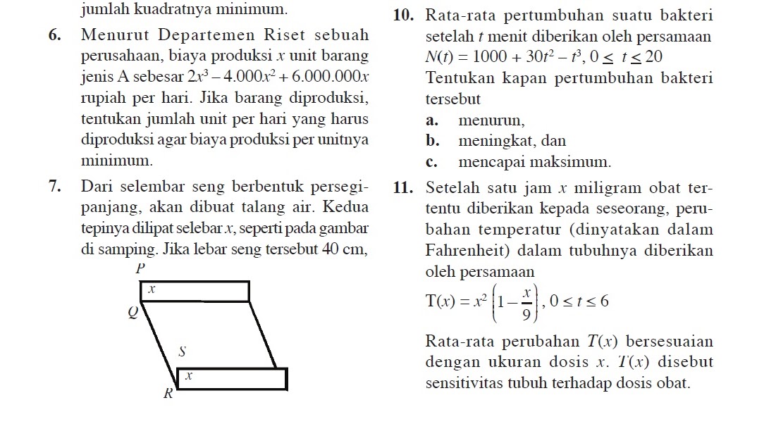 Aplikasi Turunan Fungsi Soal Bse Matematika Sma Kelas 2 Ipa