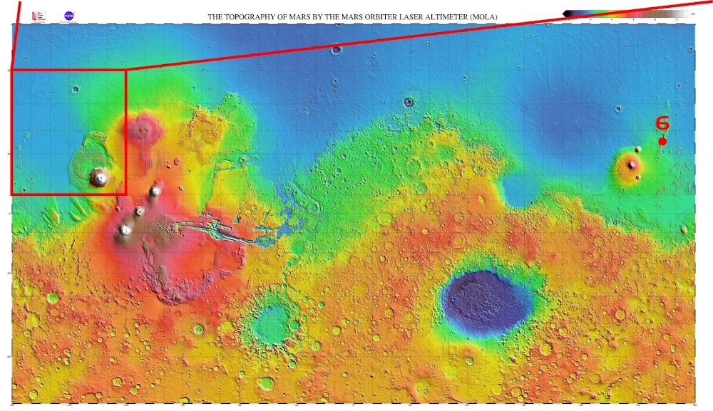 Mars heightmap & potential site 6 for SpaceX Starship Mars landing in Phlegra Montes