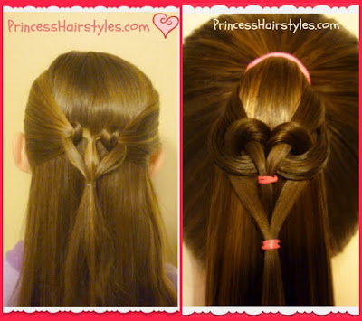 Heart knot hairstyle and hanging heart, comparison photo.