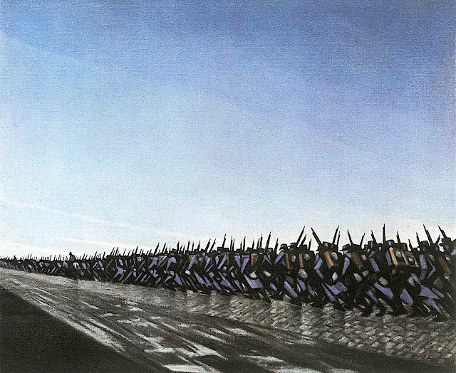 a C.R.W. Nevinson procession of soldiers