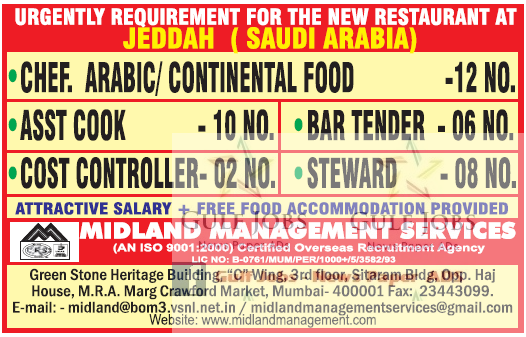Urgent Job requirement for Saudi Arabia - Free food & Accommodation