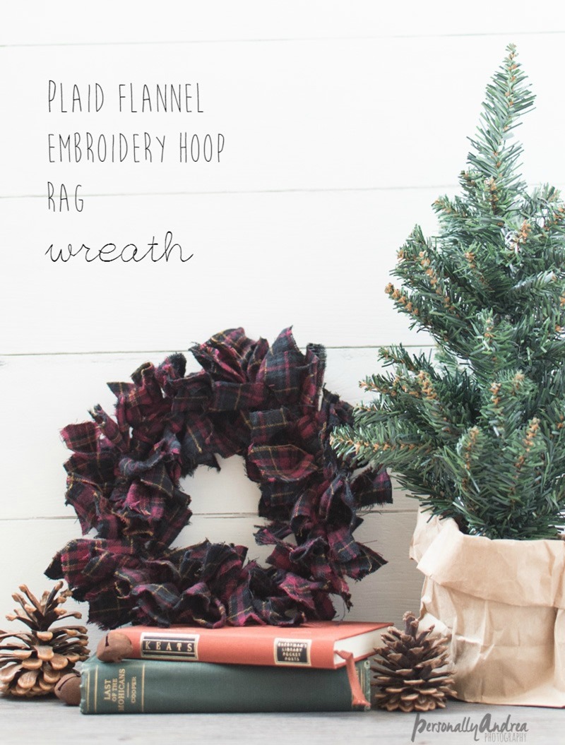 Plaid Flannel Wreath on Emboidery Hoop Frame for Winter