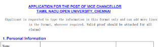 APPLICATION FOR THE POST OF VICE CHANCELLOR TAMIL NADU OPEN UNIVERSITY, CHENNAI - PDF