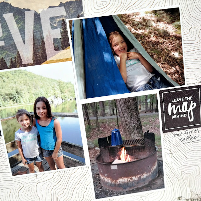 Camping Photo Collage on Scrapbook Layout