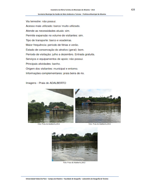 INVENTÁRIO DA OFERTA TURÍSTICA DO MUNICÍPIO DE ALTAMIRA - Pará - Brasil – 2012 – Parte III