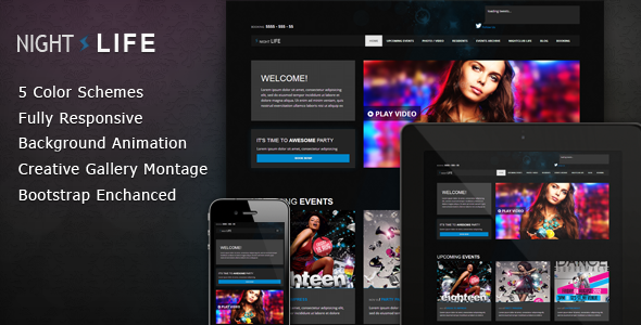 Night Life Bootstrap Responsive Dark Template - Nightlife Entertainment