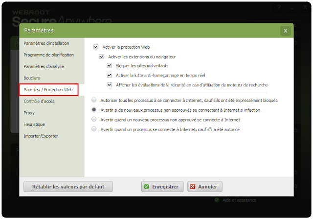 Webroot SecureAnywhere antivirus (Pare-feu / Protection Web)