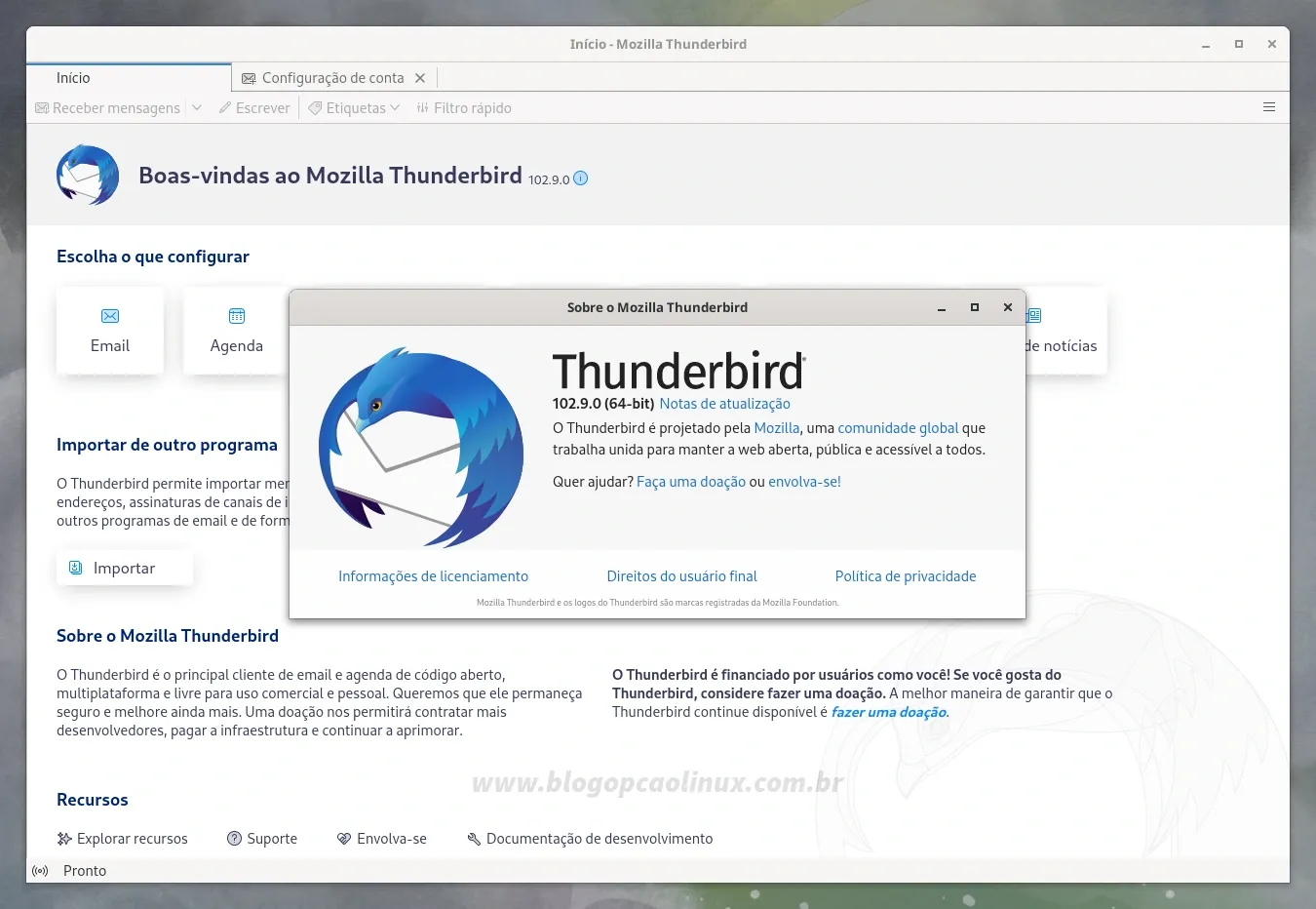Mozilla Thunderbird executando no Fedora 38 Workstation