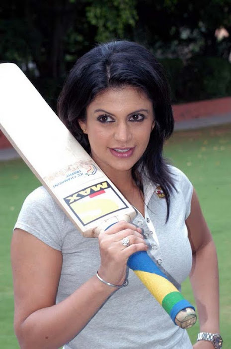 mandira bedi with cricket bat latest photos