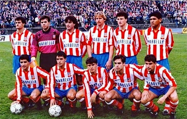 CLUB ATLÉTICO DE MADRID. Temporada 1991-92. Ferreira, Abel, Futre, Schuster, Vizcaíno y Donato. Tomás, Moya, Toni, Solozábal y Manolo. CLUB ATLÉTICO DE MADRID 5 REAL VALLADOLID DEPORTIVO 1. 01/12/1991. Campeonato de Liga de 1ª División, jornada 12. Madrid, estadio Vicente Calderón: 35.000 espectadores. GOLES: 1-0: Manolo, de penalti. 2-0: 51’, Manolo. 3-0: 55’, Manolo. 3-1: 60’, Goyo Fonseca. 4-1: 68’, Schuster. 5-1: 89’, Schuster.