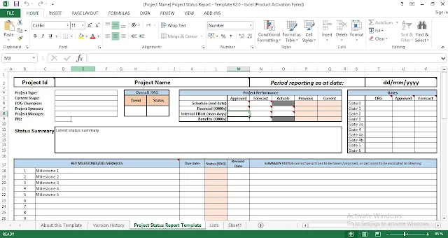 Project Status Report Excel Template