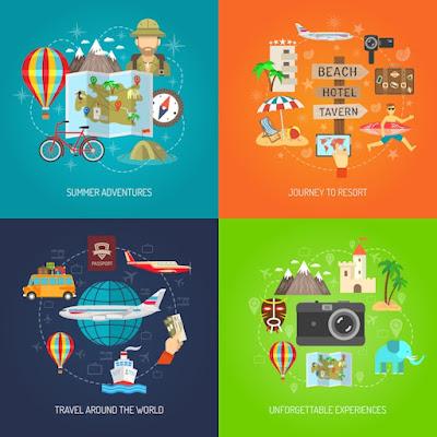 Travel flat decorative icon set - LOSTOFFER