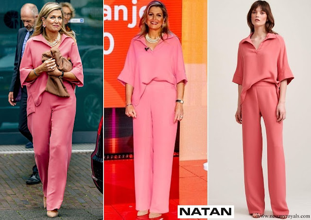 Queen Maxima wore Natan Mia Shirt and Motus wide-leg trousers in pink