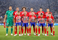 CLUB ATLÉTICO DE MADRID. Temporada 2023-24. Jan Oblak, Stefan Savić, Axel Witsel, Mario Hermoso, Álvaro Morata, Nahuel Molina. Marcos Llorente, Antoine Griezmann, Saúl Ñiguez, Samuel Lino y Pablo Barrios. S. S. LAZIO 1 🆚 CLUB ATLÉTICO DE MADRID 1 Martes 19/09/2023, 21:00 horas. Liga de Campeones, fase de grupos, Grupo E, jornada 1. Roma, Italia, estadio Olímpico: 46.168 espectadores. GOLES: ⚽0-1: 29’, Pablo Barrios. ⚽1-1: 90+5’, Ivan Provedel.