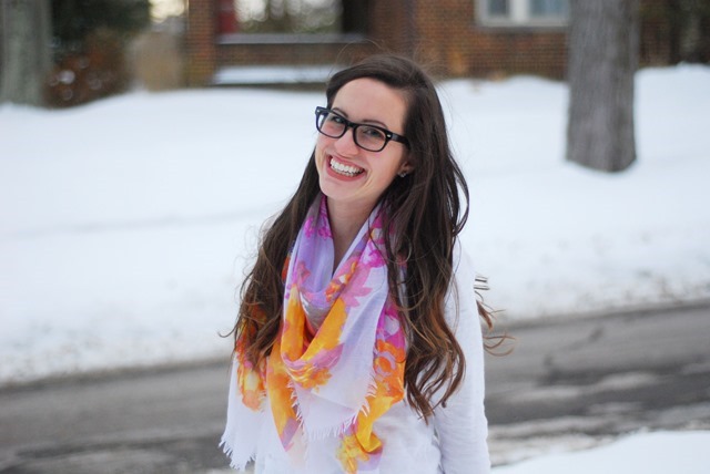 Floral scarf, Jeans, Firmoo specs