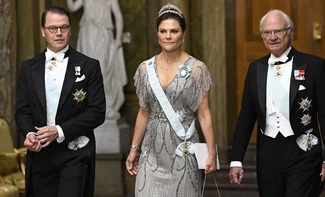 Crown Princess Victoria wore a long gown by Jenny Packham, Princess Sofia wore Zetterberg Couture Adele top and skirt