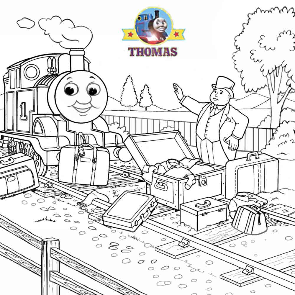 Fun cartoon pictures of Thomas the tank engine and friends train coloring book pages for older