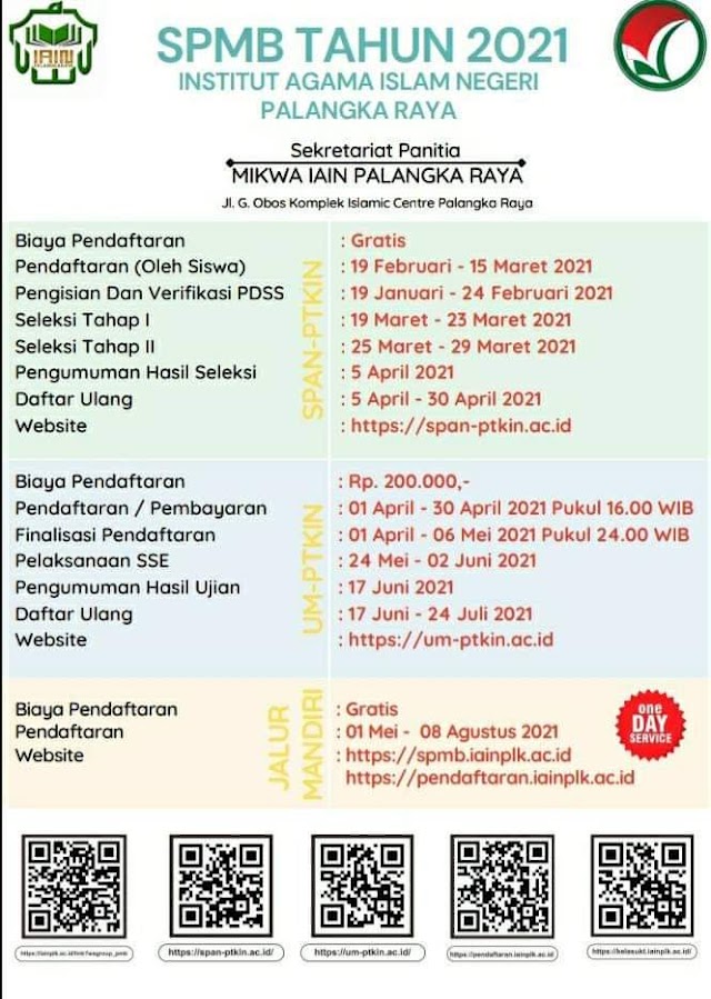 Jadwal SMPB 2021 Institut Agama Islam Negeri Palangka Raya