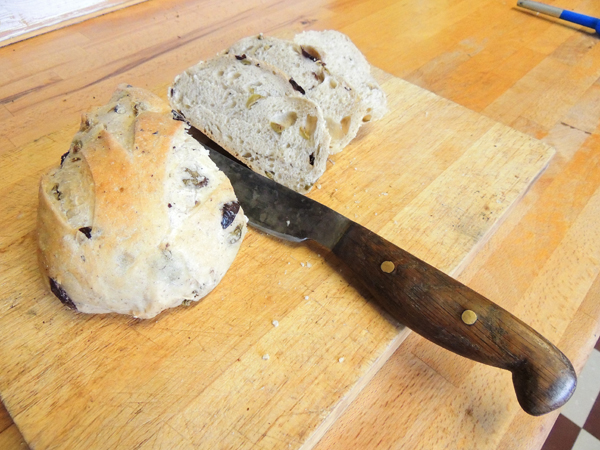 Cutting olive bread