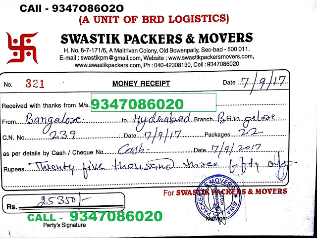 Swastik Packers and Movers Bill for Claim Format