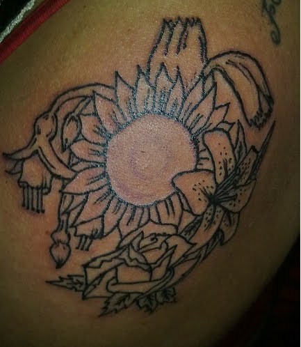 matching girls side tattoos with sunflower tattoo designs