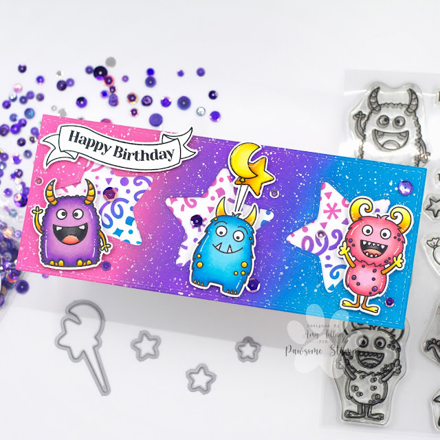 Monster Party Stamp and Die Set, Monster Mash Sequin Mix by Pawsome Stamps #pawsomestamps #handmade